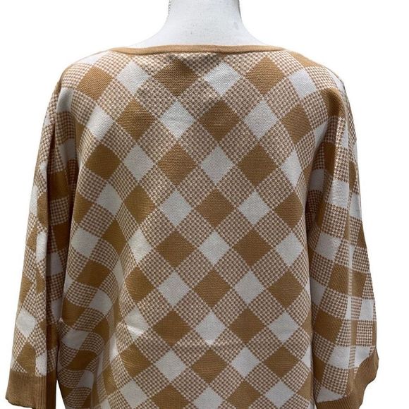 NEW A LOVE STORY Womens sweater 3x tan white checker v-neck sweater buttery soft - Picture 5 of 5